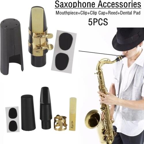 5Pcs/Set Saxophone Mouthpiece Clip with Cap Buckle Reed Dental Pad for Alto/Tenor/Soprano Sax Instrument Accessories