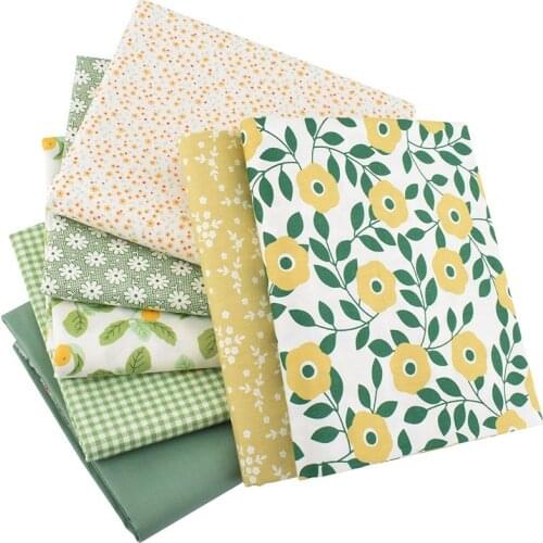 7pcs 39cm X48cm Free Shipping twill cotton Patchwork Cotton Fabric Floral Series green Charm Quarters Bundle Sewing