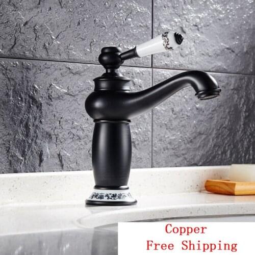 Antique basin faucet hot and cold, Copper bathroom wash basin faucet mixer pull out, Oil Rubbed Bronze sink basin faucet black