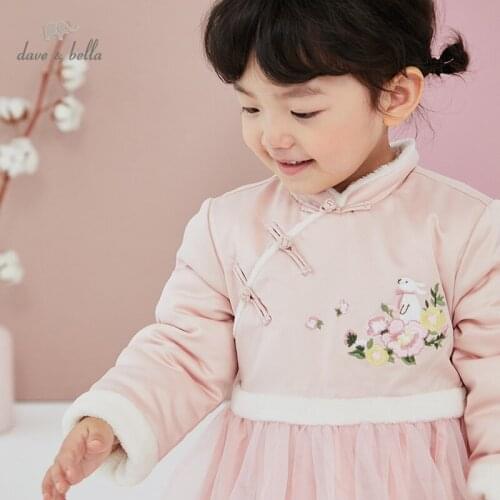 DBM15296 dave bella winter baby girls cute floral embroidery mesh dress children fashion party dress kids infant lolita clothes