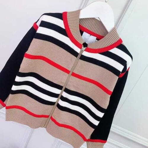 2021 New Fashion Children Clothing Khaki Stripe Knitted Brand Jacket Coat 3 4 5 6 8 10Years