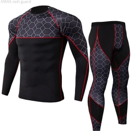 Mens Sports Suit Compression Thermal Underwear Set Fitness Training Suit Thermal Underwear MMA Rashgard Men Shirt Tracksuit 4xl