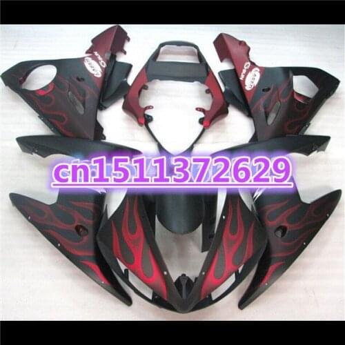 Red flames in black ABS Fairing bodywork for YZF R6 2003 2004 2005 YZF-R6 03 04 05 YZFR6 600 03-05 fairing kit-Dor