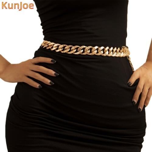 KunJoe 2021 Punk Cuban Waist Chain Fashion Acrylic Adjustable Waist Belly Chain Sexy Body Belly Belt Chunky Women Body Jewelry