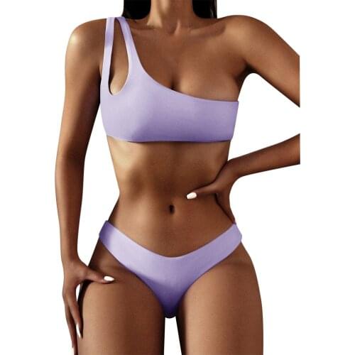 #L0 Bikini 2020 Woman One Shoulder Solid Color Bandeau Bandage Bikini Set Push-up Brazilian Swimwear Beachwear Swimsuit