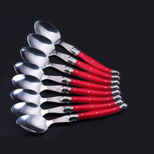 Laguiole Dinner Spoon 8'' Stainless Steel Long handle Table Spoons White Cutlery Black Big Serve Scoop Set Dinnerware 6pcs