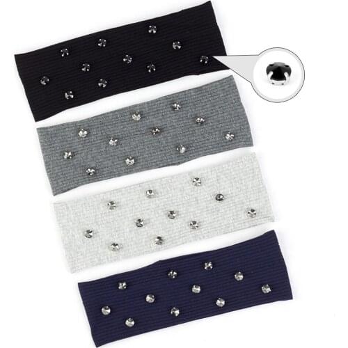 Fashion Wide Headband For Women Cotton Turban Wraps Solid Ribbed Crystal Rhinestones Hair Accessories Girls Flat Hairband DZ748