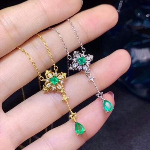 Real Natural Emerald Pendant Emerald necklace Solid S925 Sterling Silver For Women Colour Gem Stone