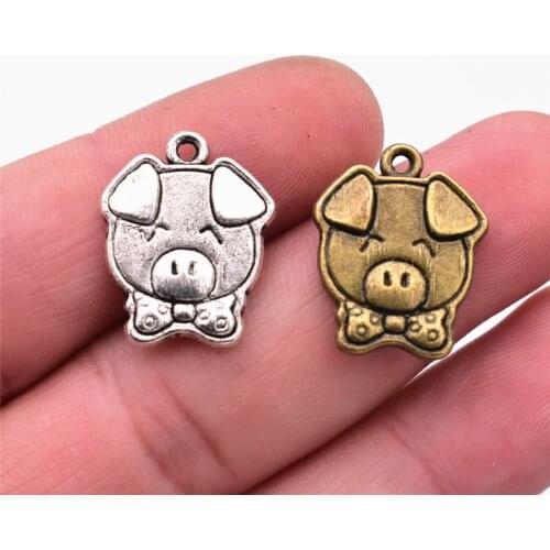 NEW 10pcs/lot 19x16mm Two Colors Plated Cute Pig Charms Pendant DIY Handmade Jewelry Accessories