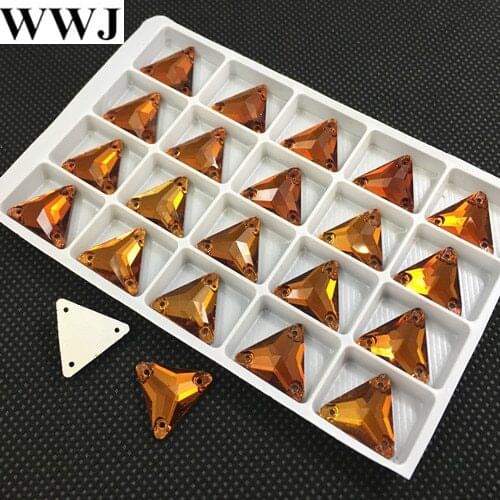 New 22mm 12pcs Red Coffee Color Triangle Shape Glass Crystal Sew On Rhinestones Flatback Sewing Stone Jewelry Beads