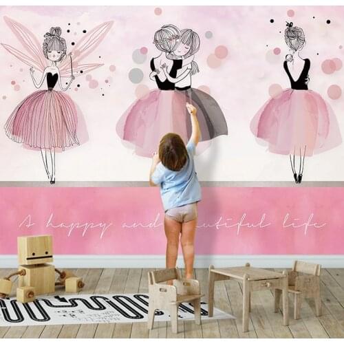 Custom Papel De Parede 3D Hand Painted Cartoon Mural Pink Ballet Girl Children Princess Room Bedroom Decor Wallpaper Painting
