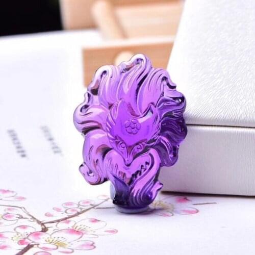Wholesale Purple Crystal Pendants Fine Carved Nine Tails Fox Pendant Sweater Chain Necklace Luck for Women Gift Jewelry