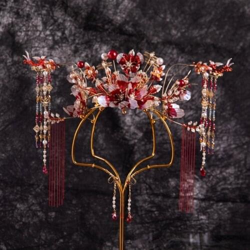 New tiara Chinese luxury atmospheric show dress phoenix crown tassel step shake bride wedding hair ornament girl