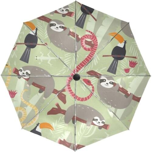 Full Automatic Cute Sloth Umbrella Sun Protection Windproof Foldable Umbrella with Outer Black Coating for Men Kids Umbrellas