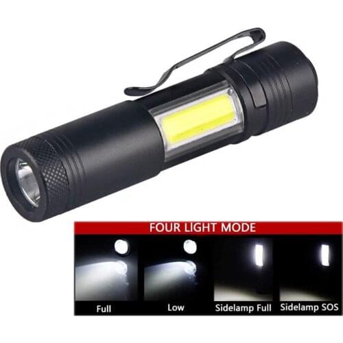 Topcom Portable Mini Q5 COB LED Light Powerful 3W LED Flashlight 4-Mode Hard Light Torch With Clip For Camping Hunting Reading