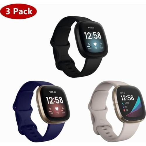 Ktab Strap For Fitbit Versa 3 / Fitbit Sense bracelet Replacement Versa 3 Sense Soft TPU Sport Strap Band for wonmen 3pack