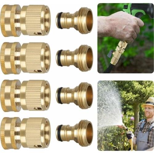 Garden Hose Quick Connect Solid Brass Quick Connector Garden Hose Fitting Water Hose Connectors 3/4 Inch Car Washing (1 Sets)