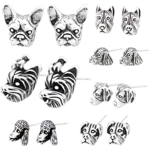 Vintage Silver Plated Hippie French Bulldog Stud Earring Girls Boho Dog Statement Earrings Women Best Gift Animal Pendiente