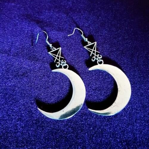 Sigil of Lucifer Crescent Moon Earrings moon sigil luciferian gothic occult CHIC RETRO jewelry 2020 new gift silver color