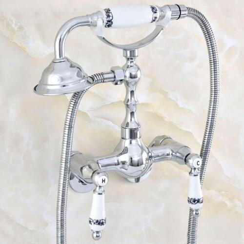 Contemporary Chrome Brass Adjusts From 3-3/8" Wall Mounted Bathtub Faucet with Handheld Shower Set +150CM Hose Mixer Tap 2qg432