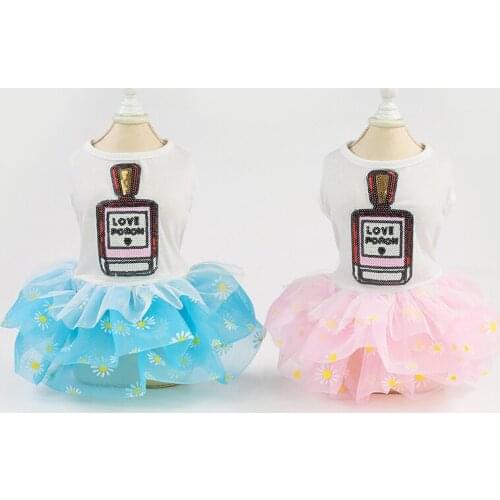 Comfortable Wear Cute Pet Clothes Fluffy Skirt Pet Spring Summer Perfume Print Dress Dog Costumes Pet Dog Clothes