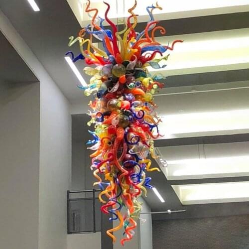 Unique Decorative Glass Pendant Lamps Colorful Hand Blown Glass Chandelier for Hotel Home LED Stair Chandelier