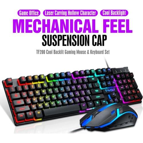USB Wired Gaming Rainbow RGB Back Light Keyboards Mouse Mice Combos Set Professional Ultra-slim Wired Keyboard