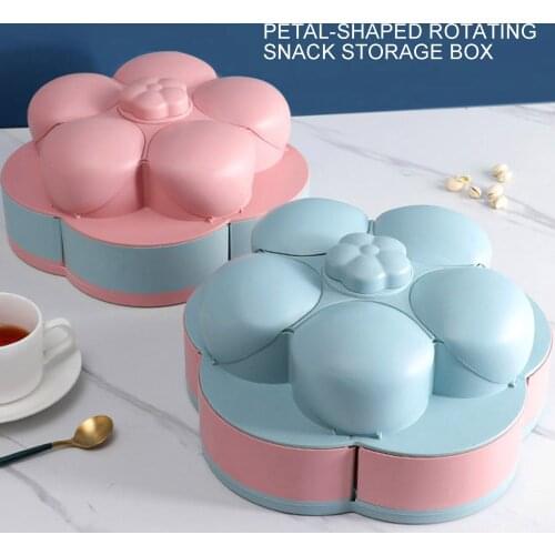Petal Shape Rotating Snack Box Candy Tray Food Storage Box Wedding Candy Plates Double Layer Nuts Dried Fruit Organizer Case