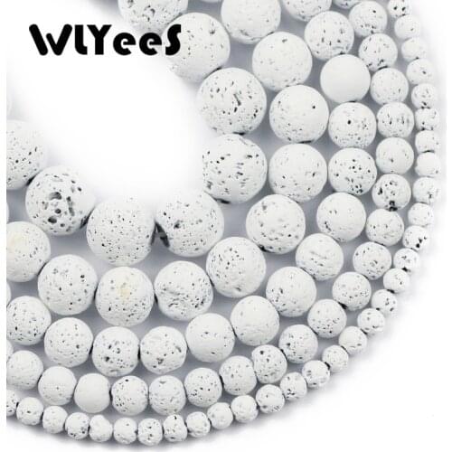 WLYeeS Natural Stone White Lava Beads 4 6 8 10 12mm Round Rubber Loose Space Beads for Necklace Jewelry Bracelet Making DIY 15