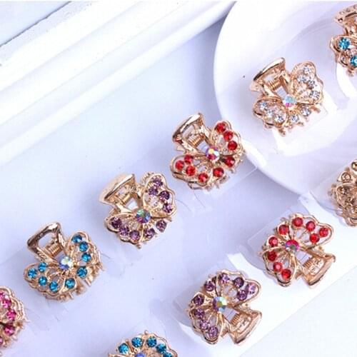 Mini Butterfly Headwear Crystal Flower Clamp Hair Clip Decor Hair Pin Claw Fashion Hairwear for Girl Valentine Day Gift