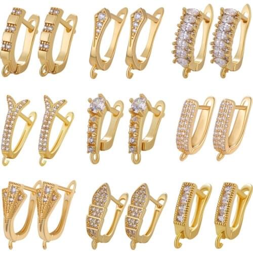 10 Pcs Gold Color Copper Earrings Hooks Cubic Zirconia Earring Clip Clasps Connectors DIY Handmade Jewelry Findings Accessories