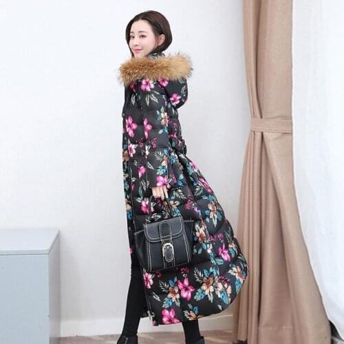 Women 2021 Winter New Long White Duck Down Coat Female Real Raccoon Fur Collar Down Jacket Ladies Slim Thick Hooded Outwear E602