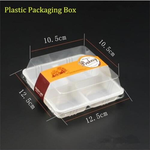 10.5CM*12.5CM 100PCS Plastic Packaging Box with lid mooncake boxes Takoyaki packaging Bakery pastry packaging with sticker