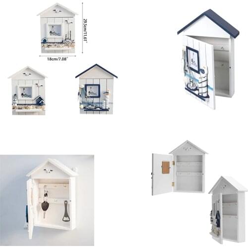 3 Styles Mediterranean House Shape Wooden Key Holder Box Case Wall Mounted Hanging Cabinet Storage Organizer Creative Home Decor