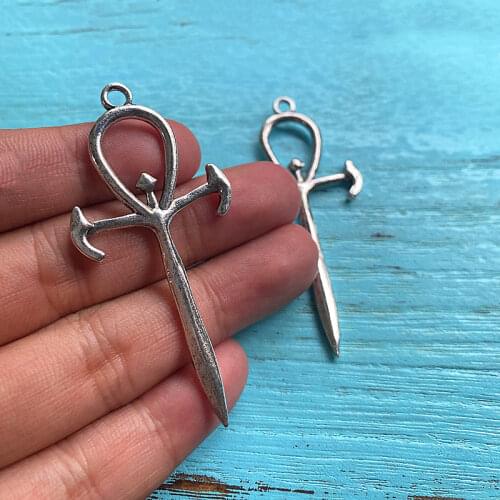 4pcs Charms Cross Forked 63x29mm Antique Silver Color Plated Pendants Making DIY Handmade Tibetan Silver Color Jewelry