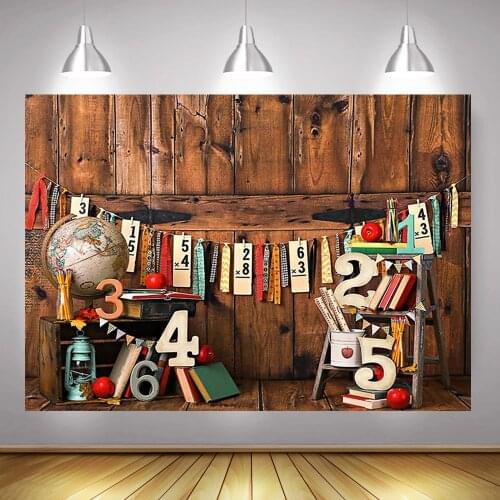Back to School Themed Party Backdrop for Photography Students' Portrait Background Photocall Wood Wall Photo Shoot Supplies Prop