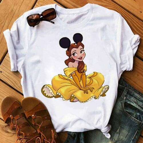 Kawaii Disney Mickey Ears Princess T Shirt Women Vogue Cartoon Snow White Graphic Tees Grunge Unisex Harajuku T-shirt Female