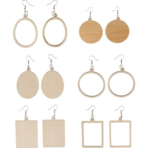 Geometric DIY crafts wooden earrings European pendant diy craft wedding decoration graffiti wood chips