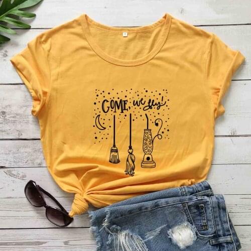 Come We Fly Happy Halloween funny graphic unisex witch women fashion pure cotton casual t shirt gift vintage party tees cute top