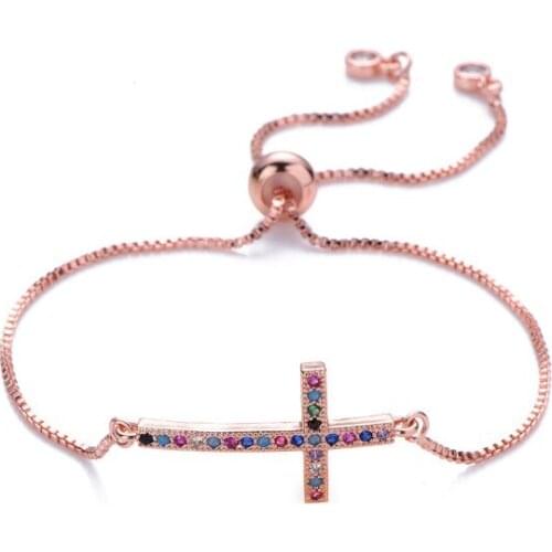 Cross crystal micro pave cz zircon cubic zirconia Bracelet Adjustable silicone positioning Charm Snake Chain Copper Jewelry se2