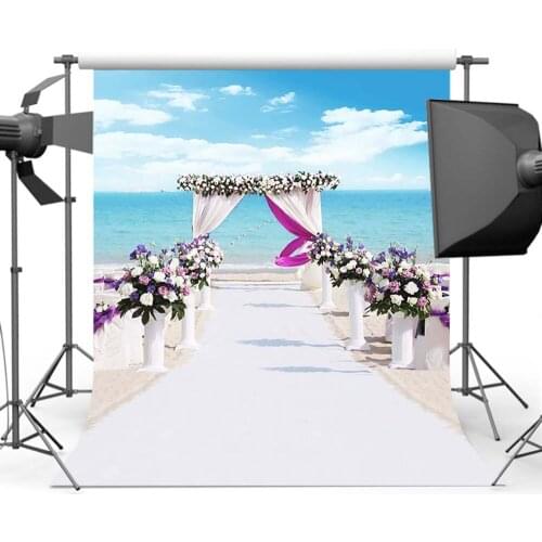 Mehofoto Wedding Blue Background Sky Sea Backdrop Photography Flower White carpet Background Photo CM-3957