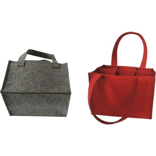 Fashion Reusable Washable Felt Bag Wine Holder Beer Bottle Shopping Tote Bag Bottle Carrier With 6 Bottles Divider Handle Bag