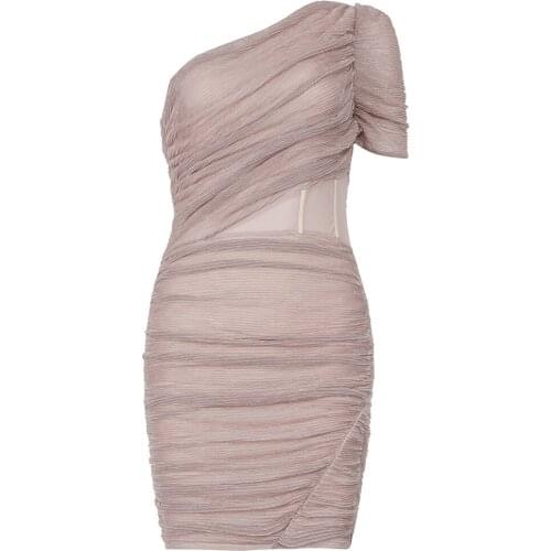 Fashion One Shoulder Dress For Women 2021 Autumn Sexy Mesh Elegant Clothing Evening Party Club Mini Dresses
