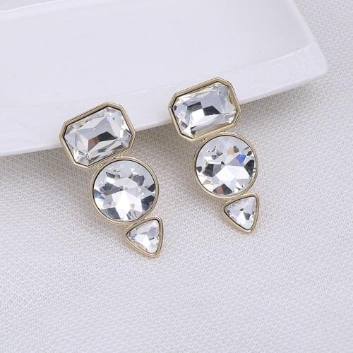 Trendy Big Geometric Transparent Glass Stone Clip On Earrings No Pierced for Women ZA Boho Style Ear Clips with golden brincos