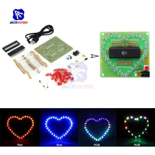 Diymore 51 MCU AT89S52 Heart-Shaped Red/Blue/RGB LED Module Flashing LED Light Electronic Board DIY Kit