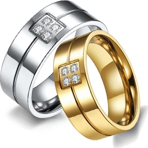 8MM Rhinestone Couple Rings Stainless Steel Woman Men Gift for Engagement Wedding Anniversary Valentines Day Jewelry