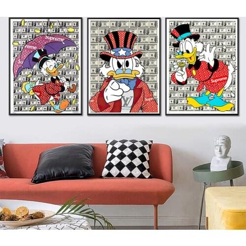 5D DIY Full Round Diamond Painting Disney Anime Donald Duck Joint Mural Dollar Cartoon Wall Art Picture for Living Room Decor