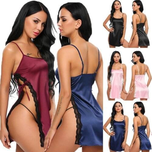 Porno Sexy Women Lingerie Silk Lace Up Hot Erotic Babydolls Robe Mini Dress Underwear Nightdress Sleepwear