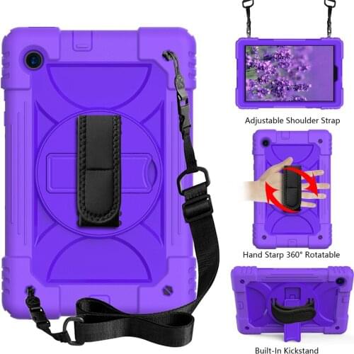 Rotatable Kickstand Silicone Case for Lenovo Tab M10 Plus 10.3 TB-X606X TB-X606F Shockproof Cover with Shoulder Hand Strap