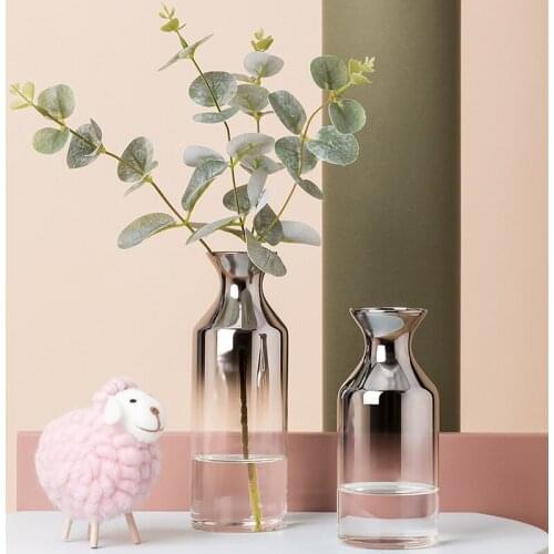 Creative Plating silver Glass vase flower Container Tabletop vase home decortion Flower vase for living room Decorative